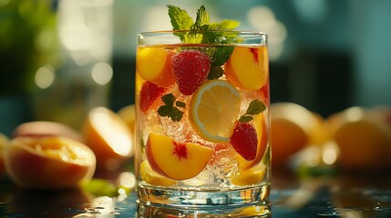 Refreshing fruit drink with mint home kitchen beverage bright close-up
