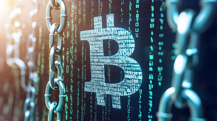 Digital currency concept with blockchain imagery