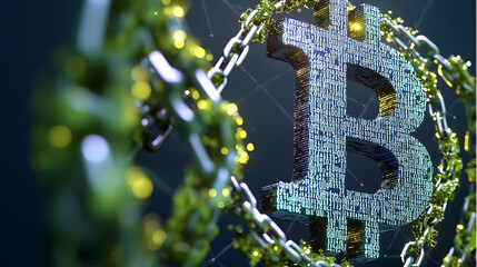 Obraz premium Digital representation of Bitcoin secured by chains