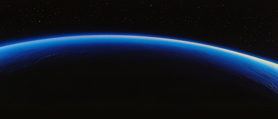 Stunning View of Earths Atmosphere: Blue Horizon Against Dark Space - Perfect for Science, Nature, and Educational Themes in Stock Photography