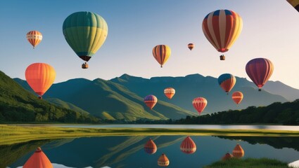 Fototapeta premium hot air balloon over the river
