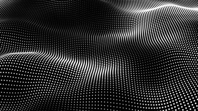 Abstract digital wave of particles. Futuristic point wave. Technology background. Black and white dotted halftone background.