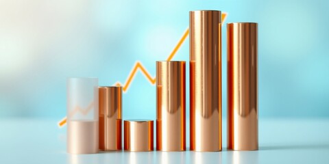 Obraz premium Golden Bar Graph with Gradual Increase on a Soft Blue Background
