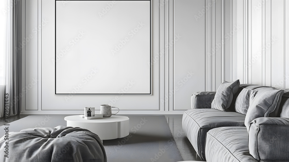 Wall mural Modern living room with grey furniture and decor