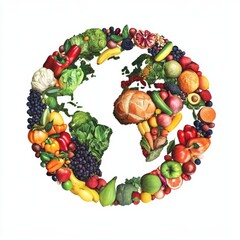 Global Food World Map Fruits Vegetables Bread Healthy Eating Diversity