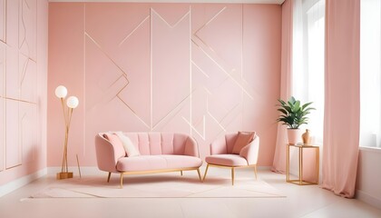 Modern living room interior composition with grey modern sofa, wooden , folding screen and modern Home
