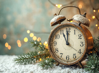 antique alarm clock at almost midnight