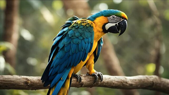 portrait blue yellow macaw ara ararauna parrot olated white pet bird animal studio flying domestic beak colourful front tropical view feather parakeet wing perch nature wildlife wild