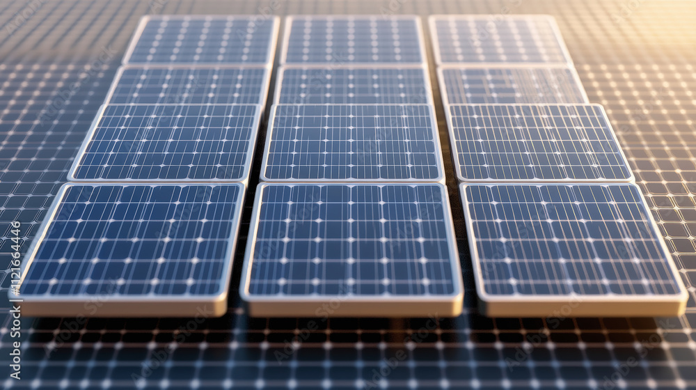 Poster the image shows several solar panels arranged in a grid pattern, capturing sunlight for renewable en