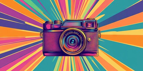 Vibrant Pop Art of a Classic Camera with Radiant Beams. AI generated illustration