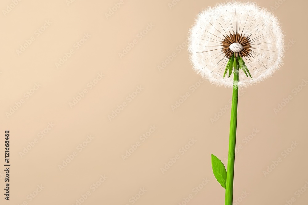 Poster a bold graphic of a single dandelion stem with a few seeds attached, set against a neutral backdrop