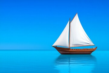 Fototapeta premium A clean composition of an Arabian dhow sailing against a simple blue gradient, symbolizing Abu Dhabi maritime heritage