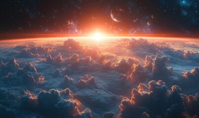Obraz premium Sunrise over a Cloudy Planet