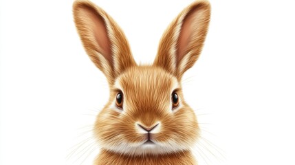 Fototapeta premium A realistic and highly detailed single bunny icon on a pure white background, featuring soft fur texture, floppy ears, and a cute, serene expression