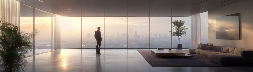 Panoramic View of Modern Penthouse Apartment with Stunning Cityscape