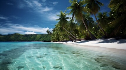 Idyllic Tropical Beach Scene With Lush Palm Trees