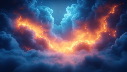 Fototapeta premium Fiery Clouds in the Night Sky
