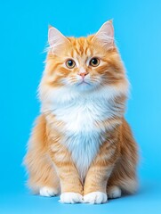 Obraz premium Charming Orange Cat on Bright Blue Background