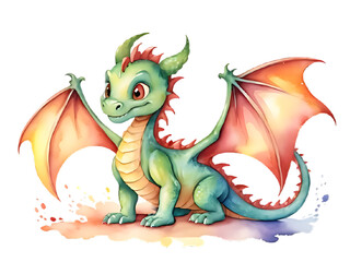 Fototapeta premium Cute Watercolor Dragon Clipart on Transparent Background - Adorable Fantasy Design for Creative Projects