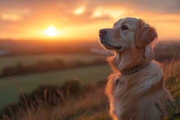 Golden Retriever at Sunset