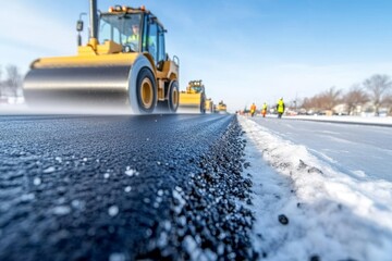 Asphalt paving machine on the road. Generative AI