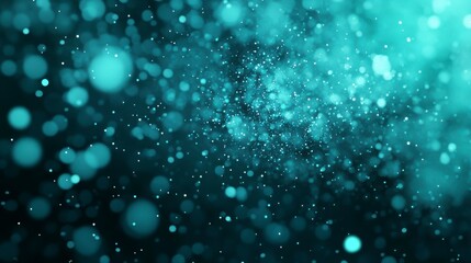 Fototapeta premium Abstract visualization of a deep teal cosmic space with shimmering particles resembling stars and glowing orbs against a dark backdrop for artistic backgrounds