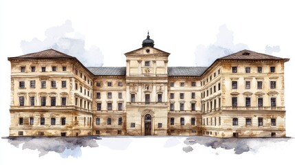 Fototapeta premium Detailed watercolor sketch of a building, an artistic interpretation of architecture