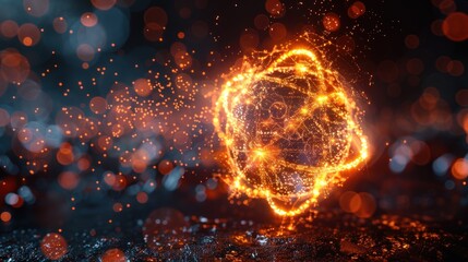Fototapeta premium A glowing atomic structure with particles, representing energy and scientific concepts.