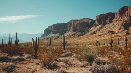 Arizona Desert Landscape with Saguaro Cacti