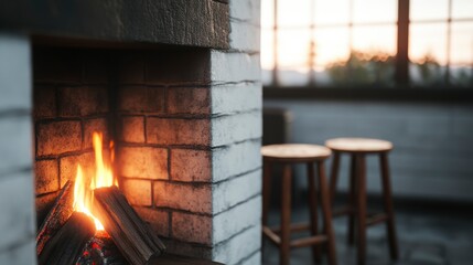 Cozy Interior with a Warm Fireplace and Soft Lighting Capturing the Tranquil Ambiance of a Modern Room at Dusk with Minimalist Decor and Timeless Design