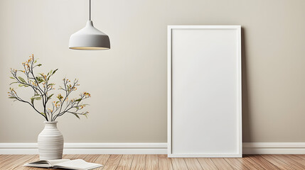 Minimalist decor with a floral vase and frame.