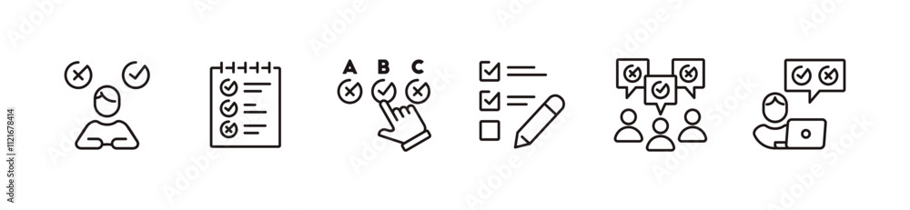 Aufkleber survey checklist choice icon line set school exam questionnaire multiple option task evaluation signs vector outline illustration