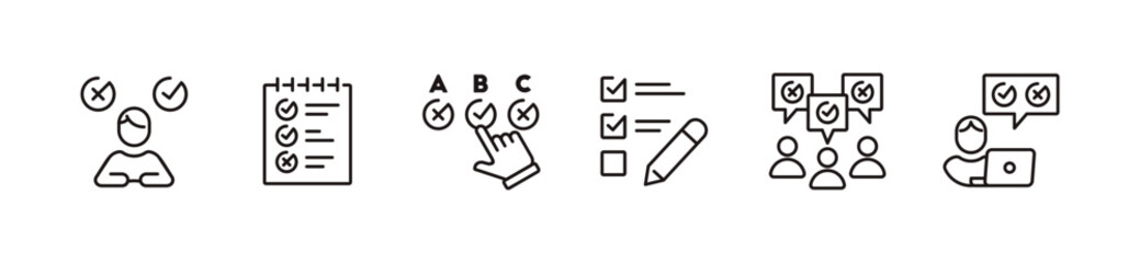 survey checklist choice icon line set school exam questionnaire multiple option task evaluation signs vector outline illustration