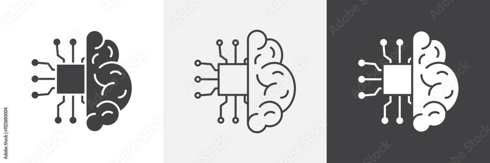 Poster ai brain icon vector set for ui designs