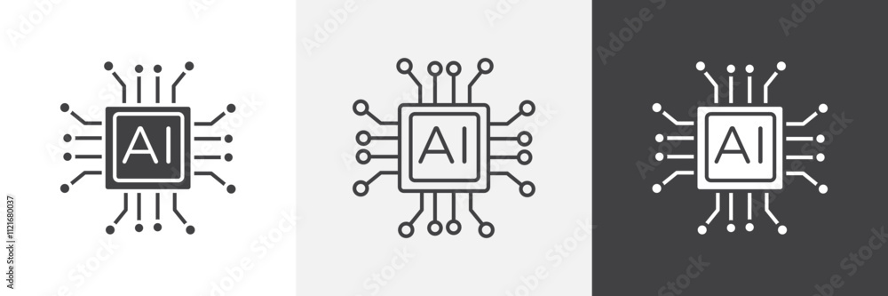 Poster ai chip icon vector set for ui designs