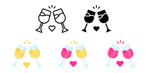 Fototapeta premium Champagne glasses flat icon. Celebration drink sign. Wedding alcohol symbol. Red wine pictogram. Christmas party illustration.
