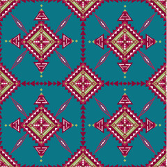 Blue Red Green Indian American seamless pattern design, Ornament for carpet, clothes, decorative