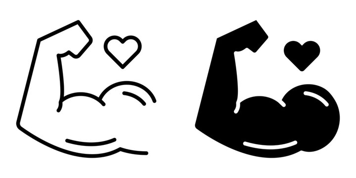 Biceps icon. Muscle man's arm sign. Strength symbol. Gym power pictogram. Bodybuilding illustration.