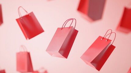 Red Shopping Bags in Mid-Air