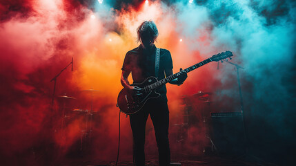 ギターを演奏する人のシルエット