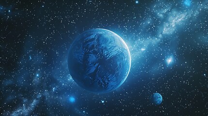 Fototapeta premium Earth dazzling blue sphere against a starry sky full of planets