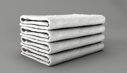 Set of clean white towel neatly folded, isolated on a white background