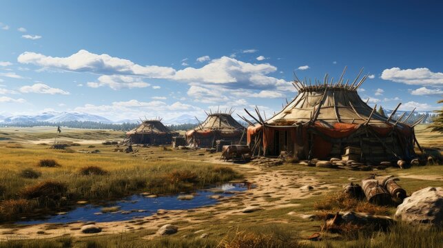 A traditional Mongolian ger camp in the steppe