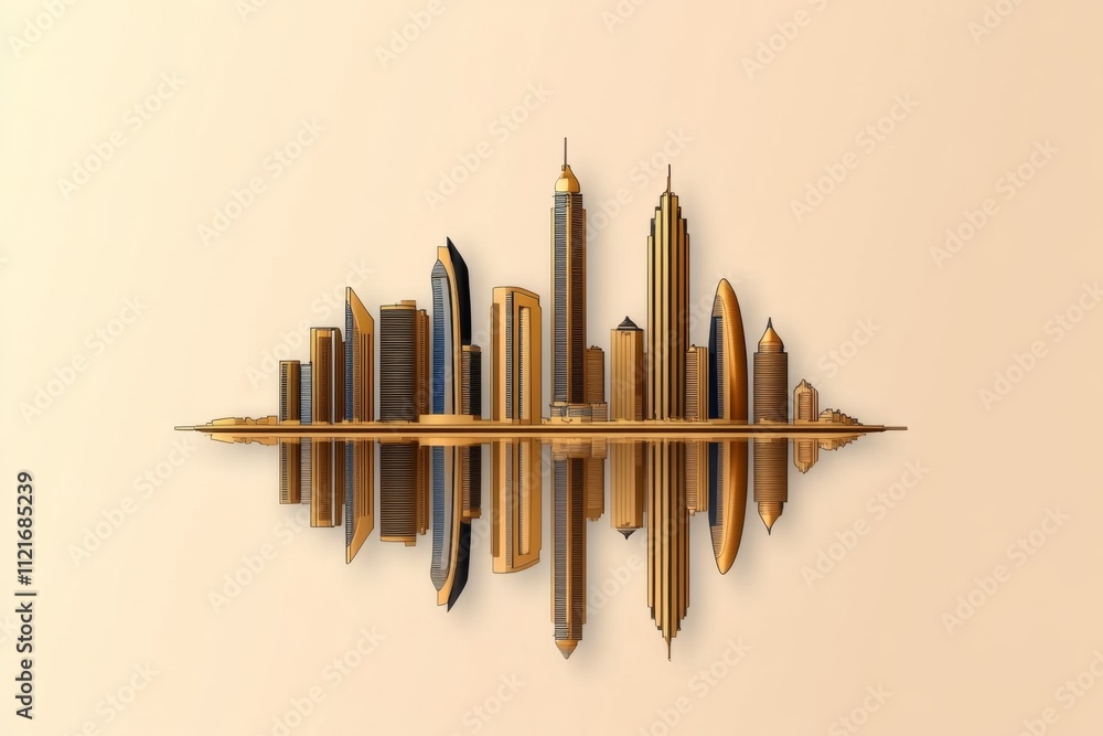 Poster a minimalist flat design of abu dhabi skyline, drawn with clean lines and soft golden hues represent