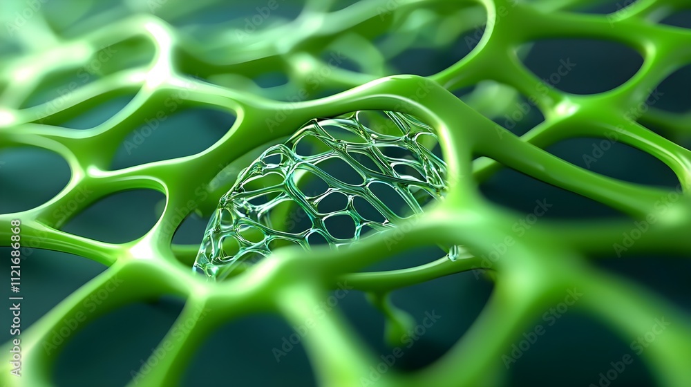 Poster Abstract Green Network: 3D Render of Interconnected Nodes and Structures