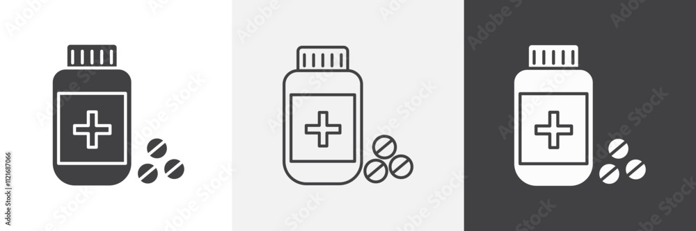Poster pill bottle icon vector set for ui designs