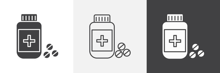 Pill bottle icon vector set for ui designs