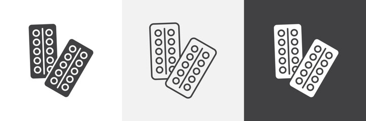 Pill blister pack icon vector set for ui designs