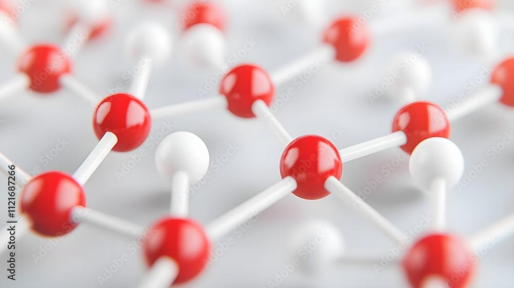 Poster abstract red and white molecular structure, science technology background, network connection