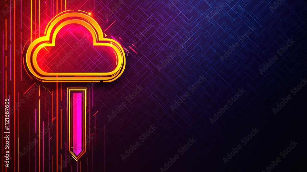 Poster neon cloud computing digital data storage